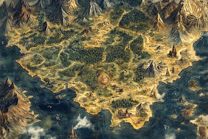 unique hand drawn map vector illustration, fantasy map