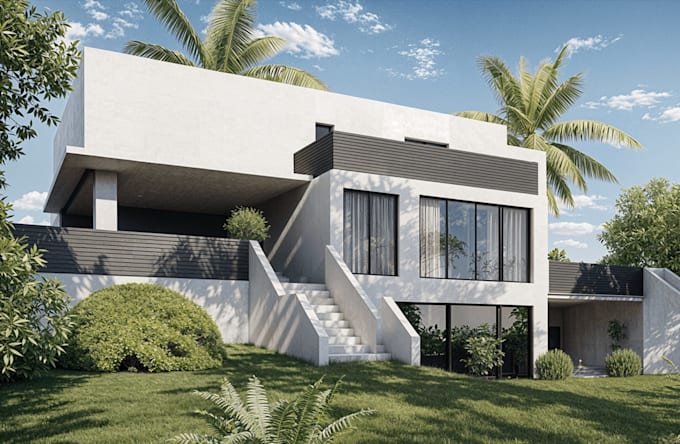 high quality architectural render, modern interior exterior design concept, cgi