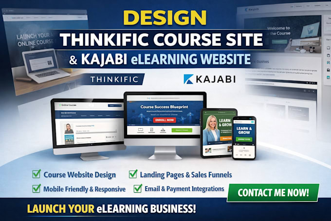design thinkific course and kajabi online course elearning platform website