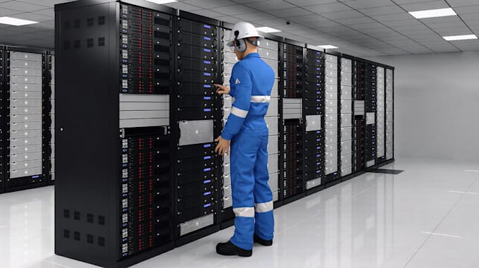 design 3d data center, data warehouse, server room, IT facility with cgi visual