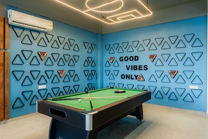 recreate 3d modern lounge interior, open plan layout, game room render
