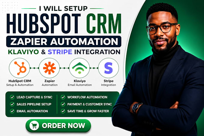 setup hubspot CRM, zapier automation, klaviyo and stripe integration