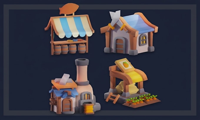 create low poly game ready 3d building assets