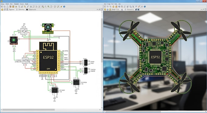 design esp32 drone pcb in kicad with schematic and layout