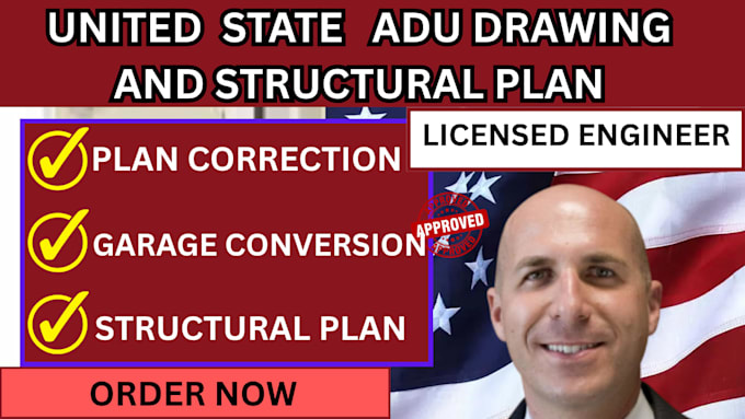 usa adu drawing,structural permit,garage conversion,plan correction,usa stamp
