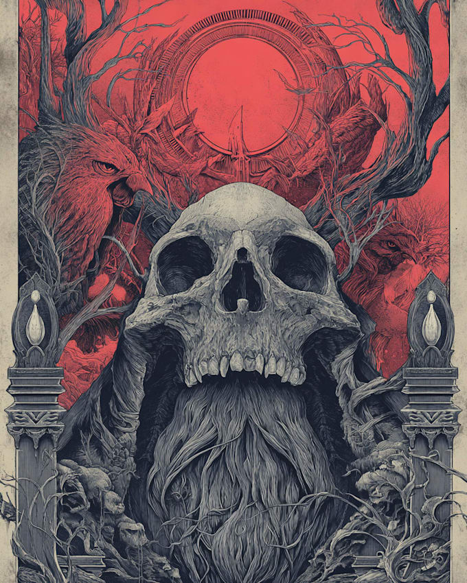 draw dark fantasy horror  print on merch or card