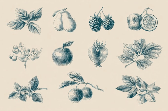 design botanical food illustrations in vector or digital