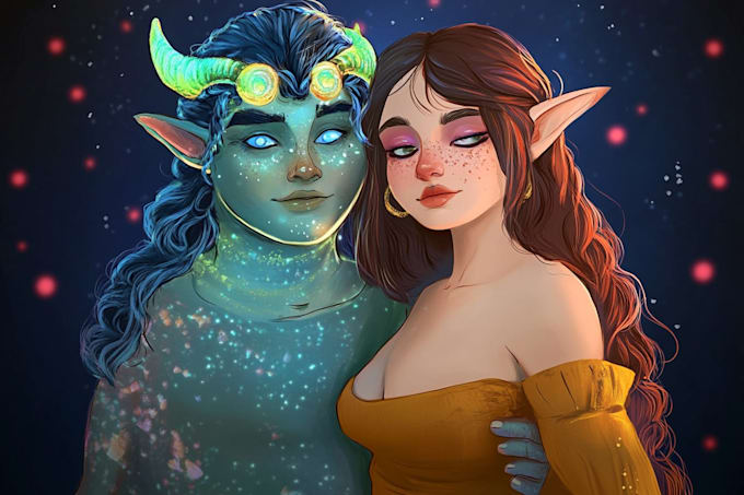 create a romantic couple cartoon for gift
