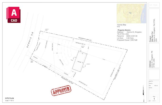 draw 2d site plan, plot plan for city permit in 24 hours