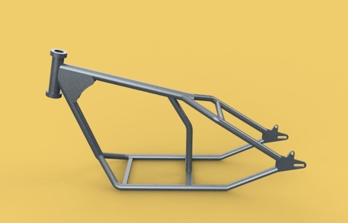 design 3d custom motorcycle frame, chassis, cad modeling, blue print, solid work