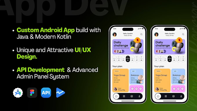 develop a custom android app in kotlin or java