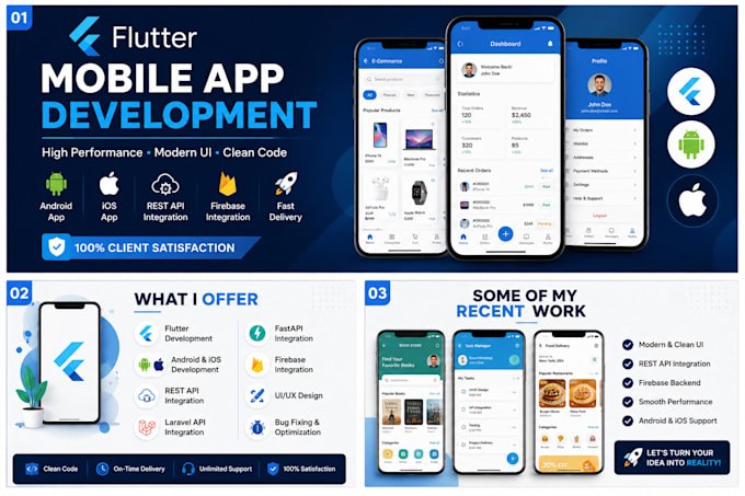 build professional flutter mobile app with backend api