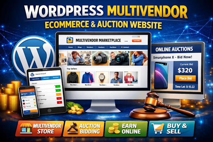 build wordpress multivendor webshop ecommerce auction bidding website
