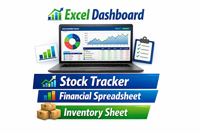 create stock tracker, excel dashboard, financial spreadsheet, inventory sheet