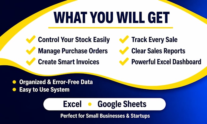 create inventory, sales tracking, excel invoices, purchase order