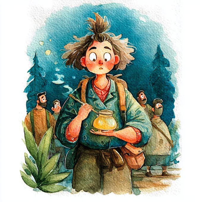 create unique watercolor character illustration