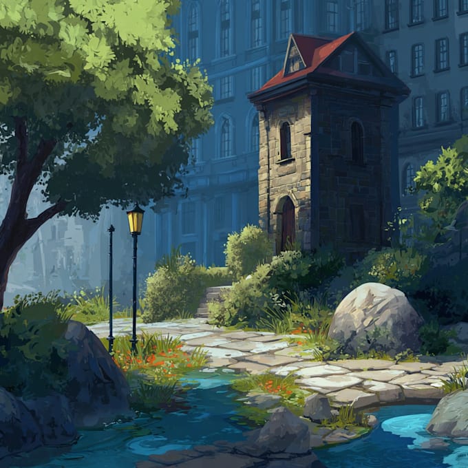 create 2d environment concept art, design, illustration