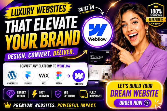 do luxury webflow website, convert wordpress framer wix figma to webflow website