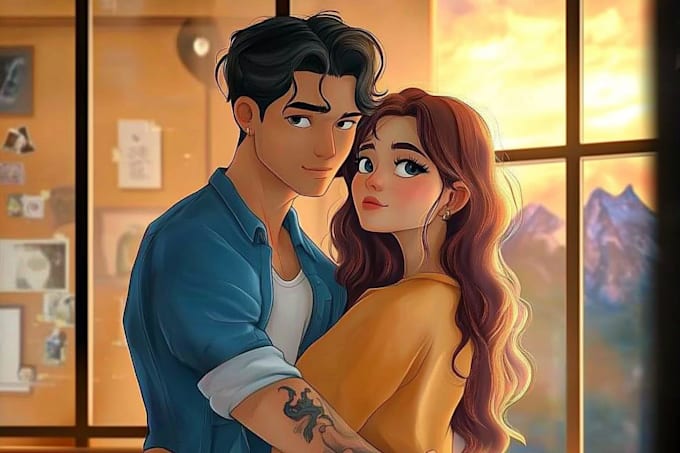 do a professional couple character for profile picture