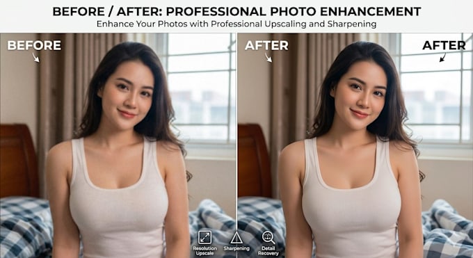 upscale, enhance, sharpen and fix blurry photos professionally