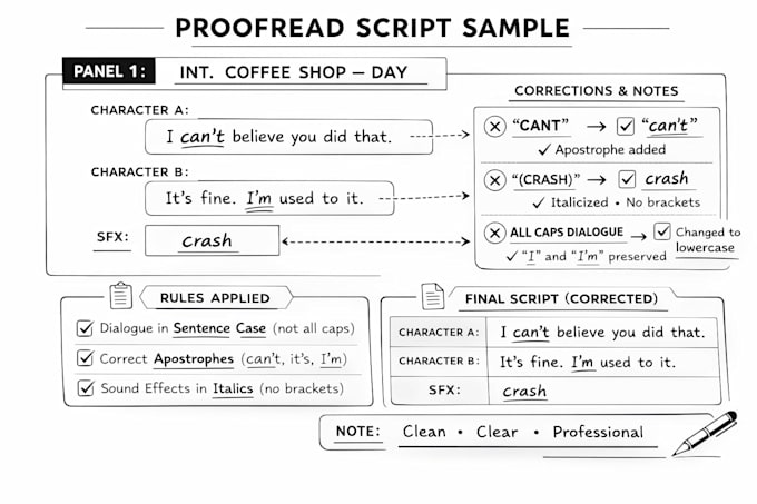 proofread and edit comic, webtoon, manhwa, and manga scripts