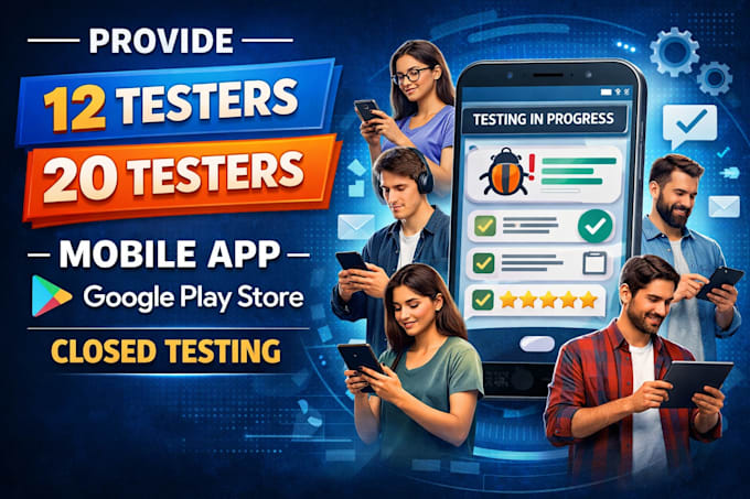 provide 12 testers 20 testers mobile app google play store  closed testing