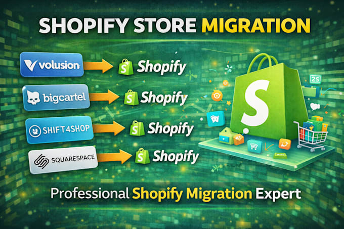 migrate volusion big cartel shift4shop squarespace wordpress to shopify store