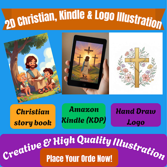 do  christian book illustrations and hand draw logo