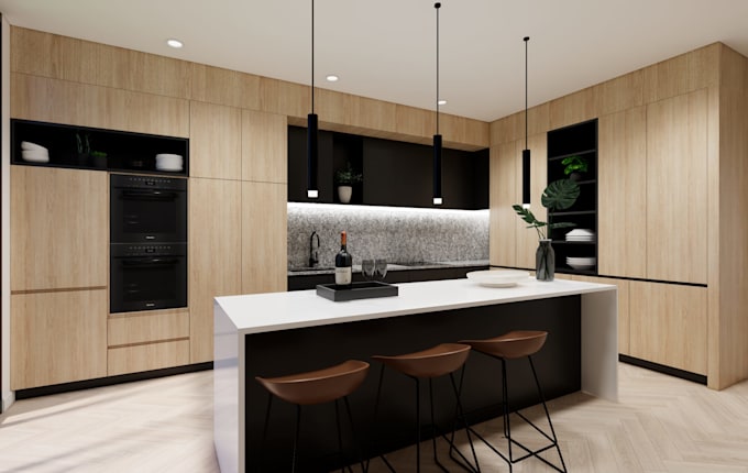 design kitchen and bathroom into 3d and render
