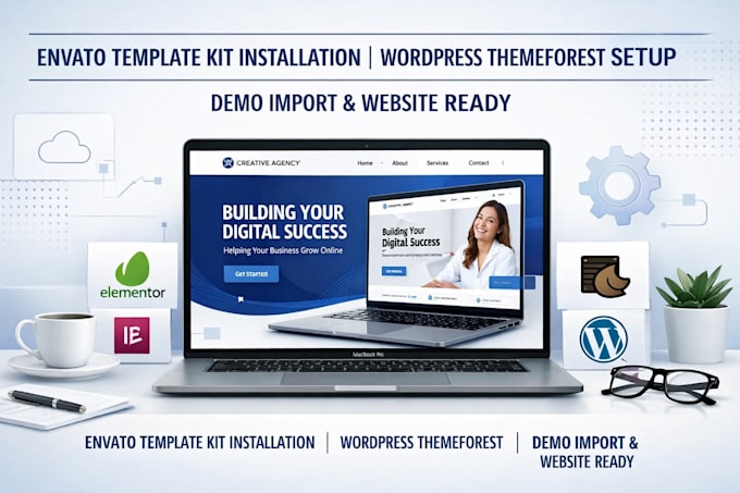 install envato element template kit, demo import and wordpress themeforest theme