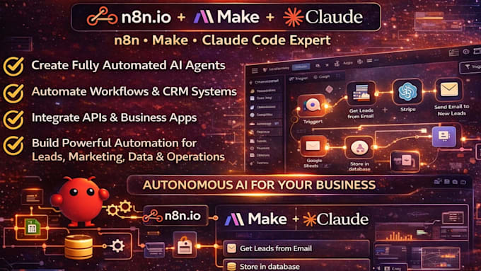 build ai agent and automation with make com, n8n ,claude ai cowork, claude code