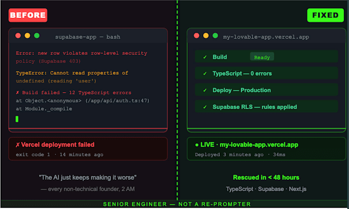 fix your lovable bolt v0 or supabase app as a senior typescript dev