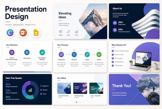 create a modern canva presentation or powerpoint slides design