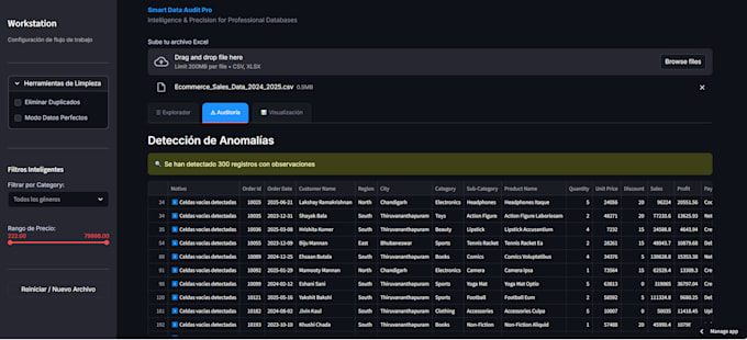 build a custom python streamlit dashboard for data cleaning and auditing