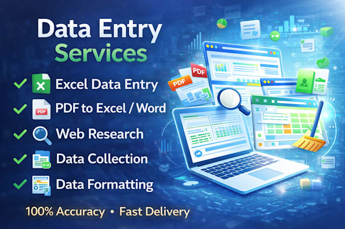 do professional and efficient data entry, excel and web research