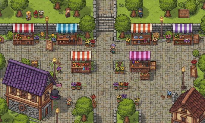 do 2d topdown pixel art tileset rpg game map art character assets tile map
