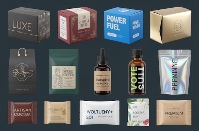 design product packaging for box, bag, bottle, pouch, wrapper, packet and label