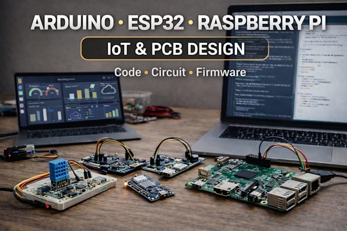 do arduino, esp32, stm32, raspberry pi, iot projects and pcb design