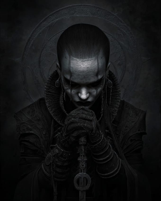 create dark art, metal, gothic illustration