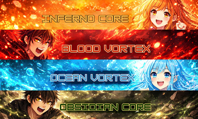 create anime gaming banner, overlay, poster,  header for your social channel
