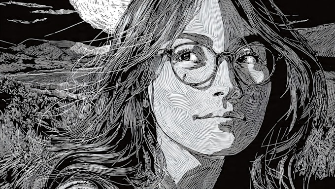 draw a portrait drawing in linocut illustration