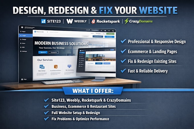 set up design site123 website fix rocketspark weebly website builder redesign