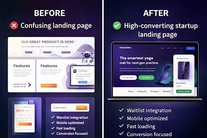 build a modern startup launch or waitlist landing page