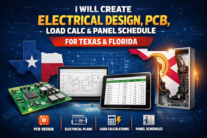 create electrical design, pcb, load calc and panel schedule for texas florida