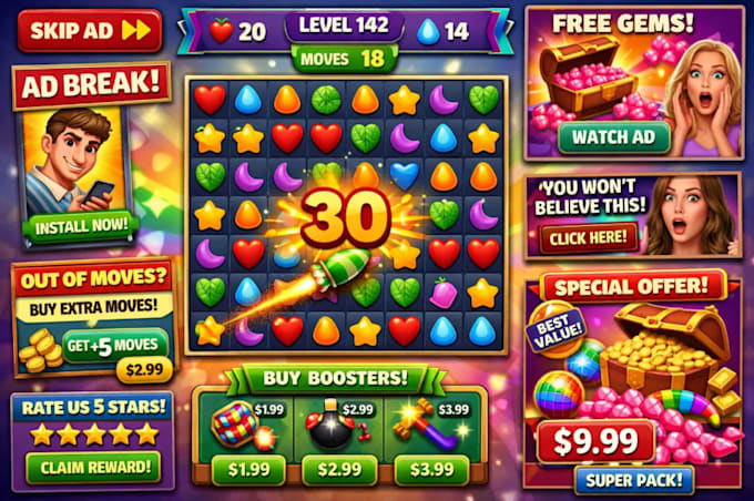 create a match3 puzzle game with ads and inapp purchases