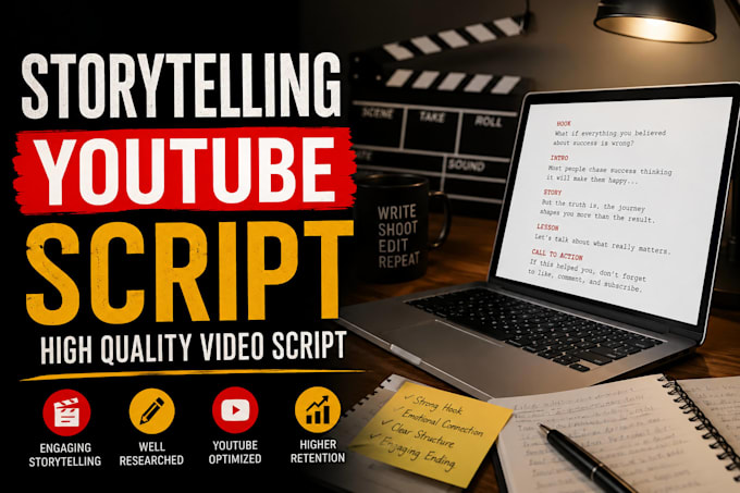 write storytelling youtube script and high quality video script