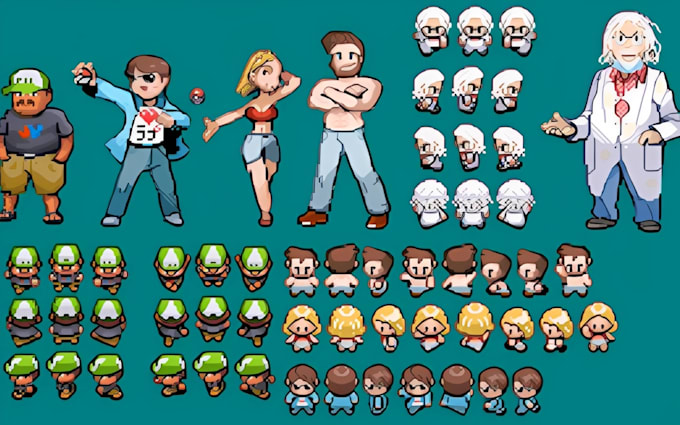 create custom pokémon style pixel art sprite aseprite for games, avatars