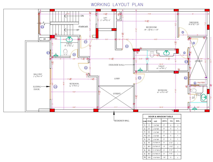 create autocad 2d floor plan and interior layout