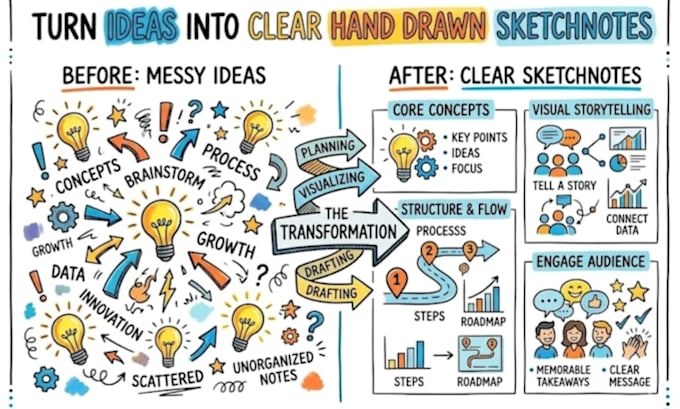 create hand drawn sketchnotes from your ideas, lessons, and presentations