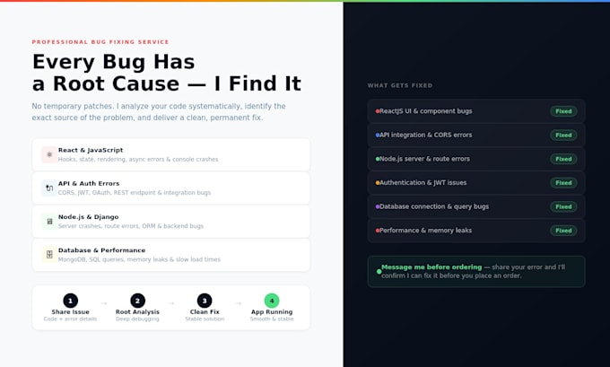 debug and fix bugs in your react node js or mern stack application